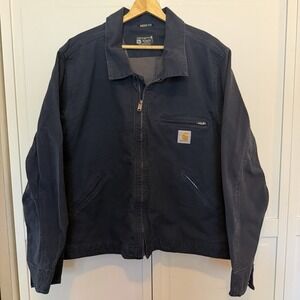 Carhartt Men 2XL Modern Classic Canvas Detroit Jacket Rugged Flex Navy Workwear
